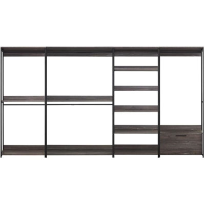 Wood Walk in Closet Organizer with Drawer and Black Metal Frame for Storage