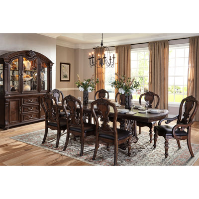 5 pièces, salle à manger en chêne foncé, table extensible et 4 chaises rembourrées en similicuir pour occasions spéciales, chaises avec dossier en bois