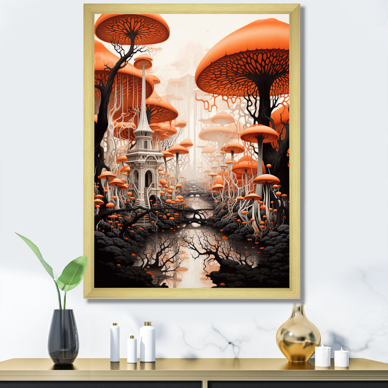 Magical Mushroom Vintage Landscape - impression, Cadre doré à une seule photo, H 44 po x l 34 po x P 1,5 po