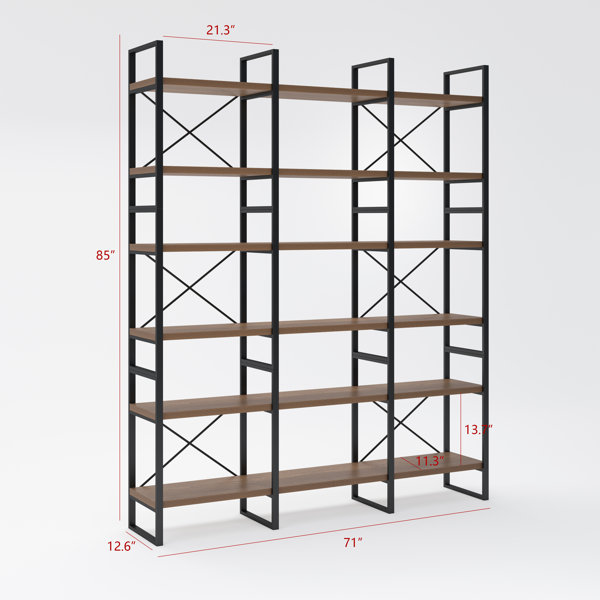 80.7 Double Wide 6-Shelf Bookcase Industrial Metal Storage Shelf