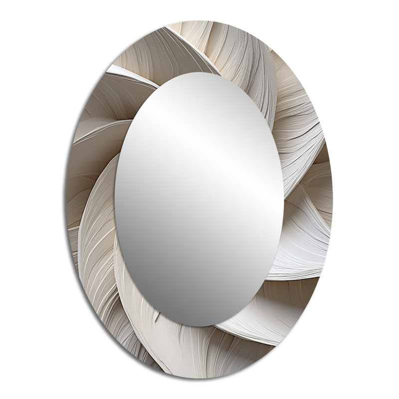 White Minimalisme Spiral Poteries - Miroir mural blanc moderne ovale, 40 po x 30 po