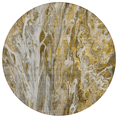 Tapis intérieur rond lavable abstrait taupe et doré 8 pi