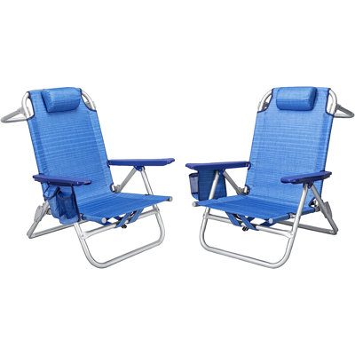 Backpack Beach Chairs (Set of 2), Folding Heavy Duty Camping Chair with Large Pockets by Arlmont & Co.