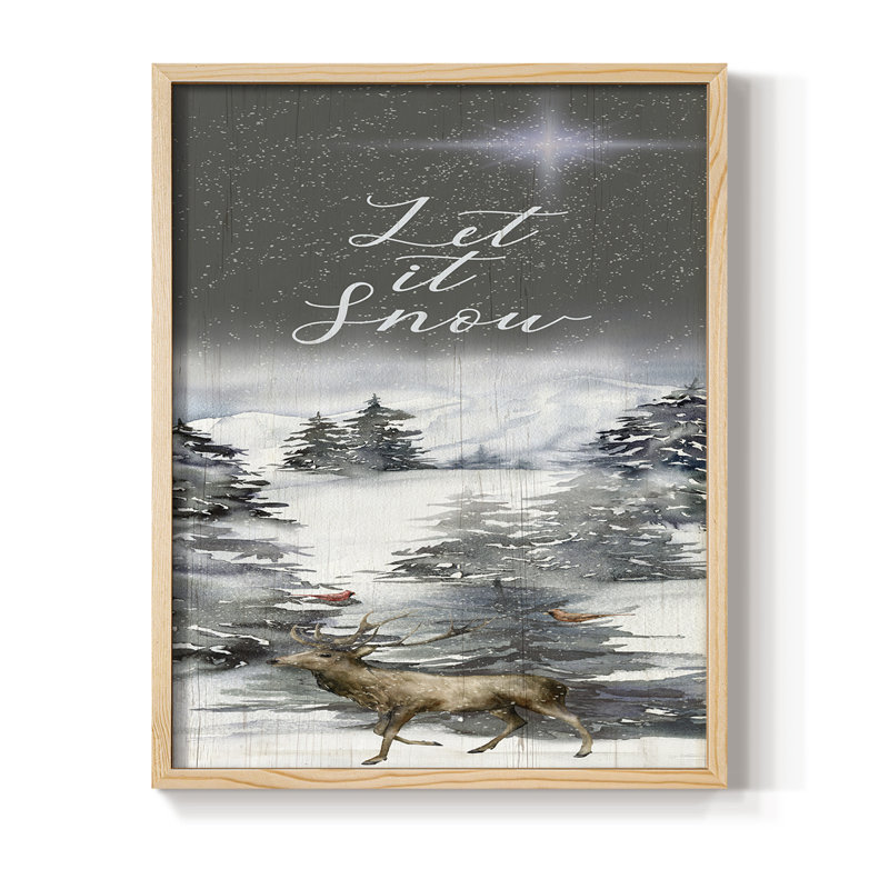 Let It Snow, reproduction encadrée - bois massif, H 15 po x l 12 po, Naturel