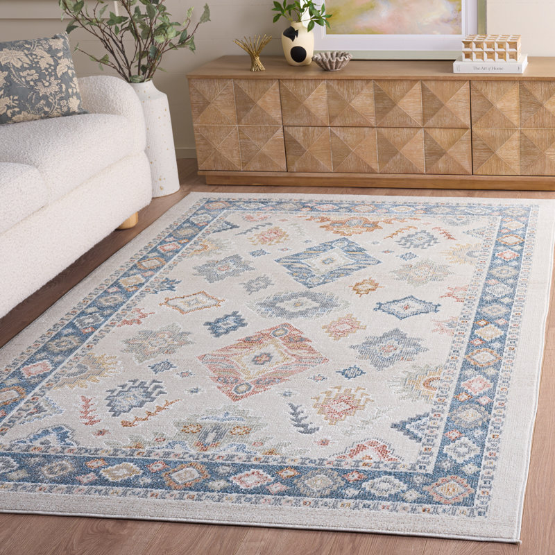 Tapis beige / bleu Huitt lavable 218, Rectangle 5 pi 3 po x 7 pi 6 po