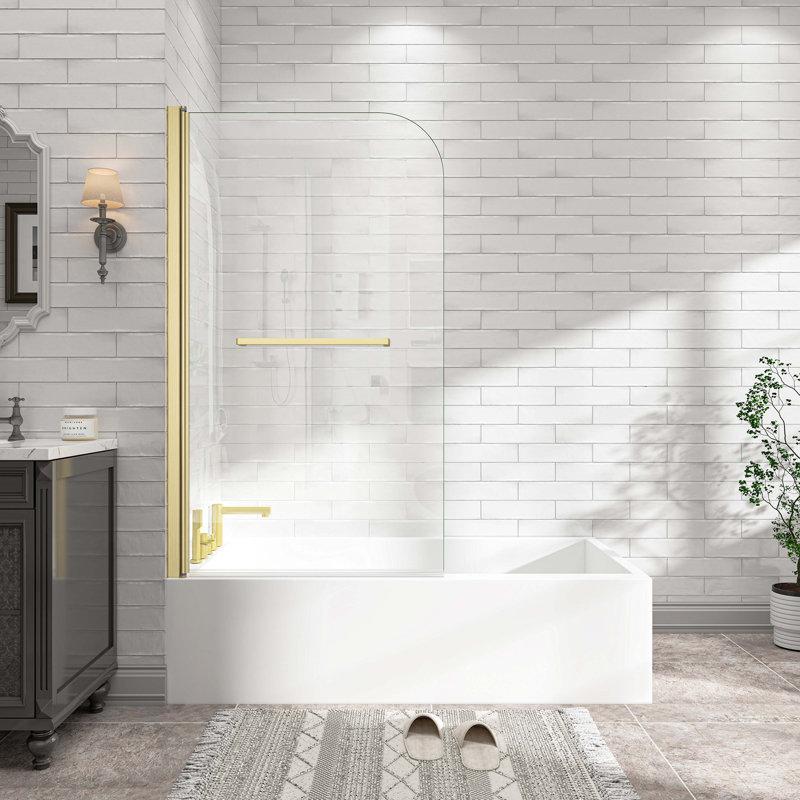 55"-60" W X 72" H Brushed Gold Reversible Installation Double Bypass Sliding Shower Door,Aluminium Alloy Frame,1/4"(6MM) Tempered Glass With Nano Explosion-Proof Membrance,Easy Installation