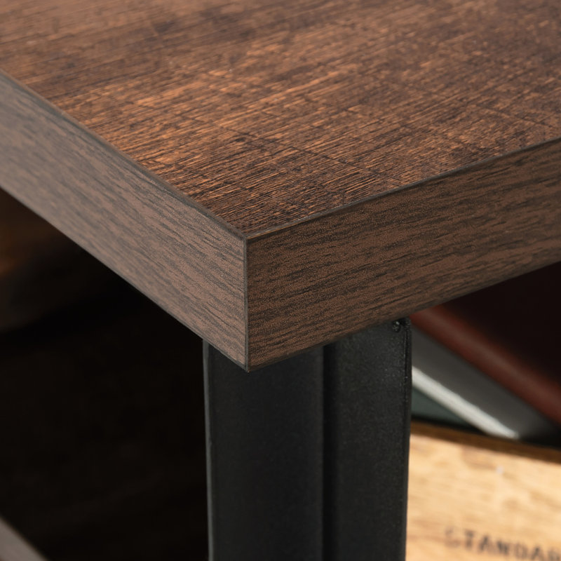 Brun industriel pour les salles de pause de bureau, porte de style barrister contenant des livres et des magazines, 2 tablettes horizontales réglables, cadre en métal thermolaqué, panneau arrière fermé, réglages en bois d'ingénierie,