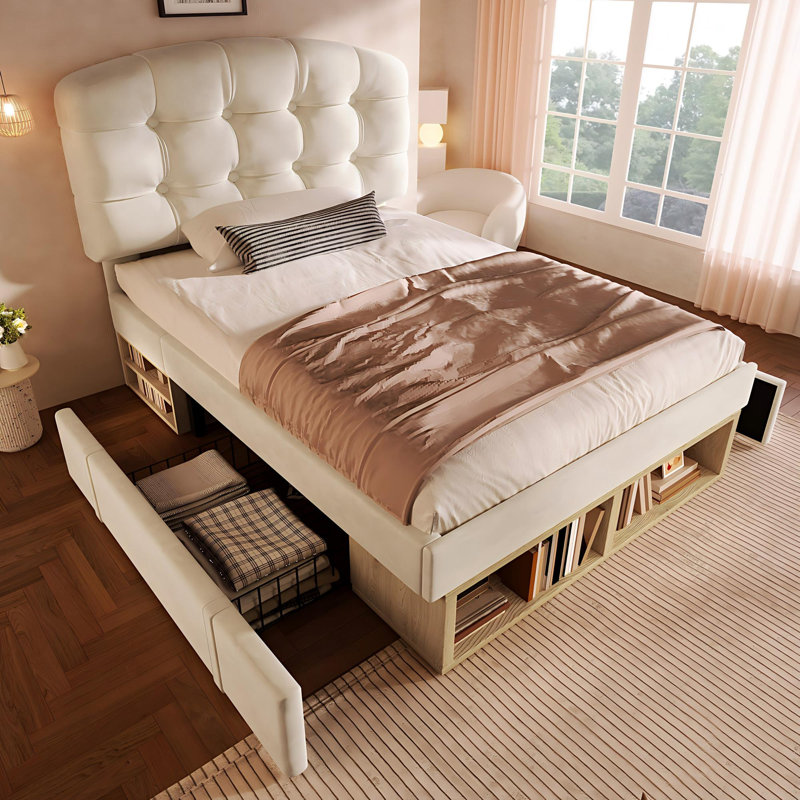 Upholstered Storage Bed, Single (3'), Beige