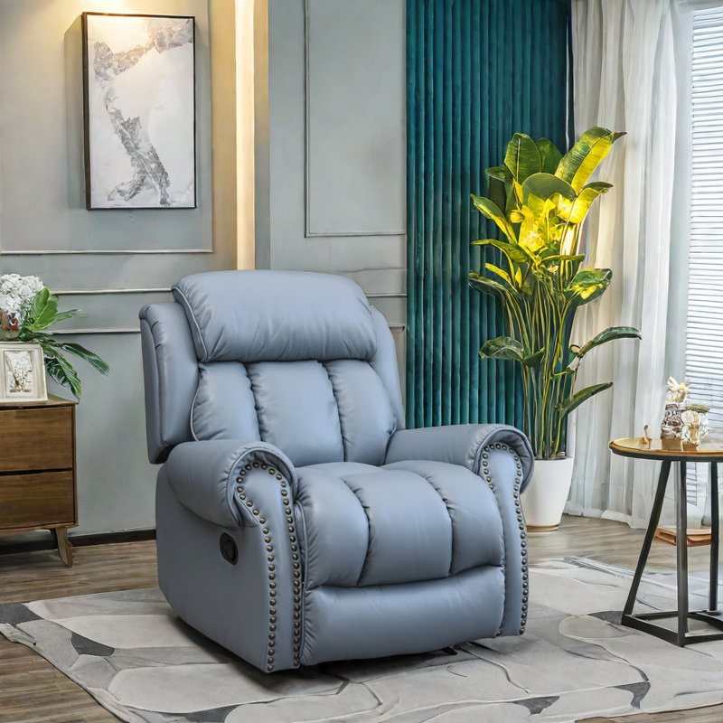 Taia Faux Leather Recliner, Blue Faux Leather
