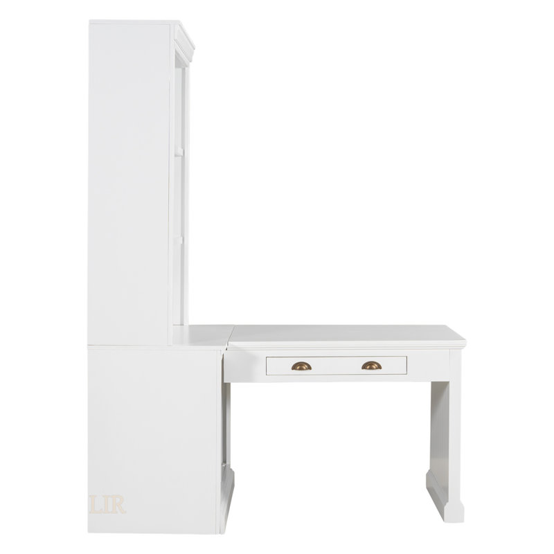 83.4 Tall Bookshelf With Writing Desk, Modern Bookcase With LED Lighting And Storage For Home Office And Living Room