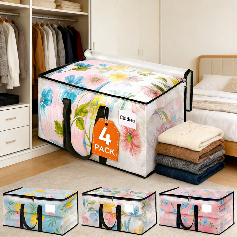 Heavy Duty Clear Moving Bags With Zipper, 4-Pack Extra Thick Transparent Storage Bags, Waterproof Packing Boxes For Moving, Camping, Home Organization (76L/20 Gallon Capacity)