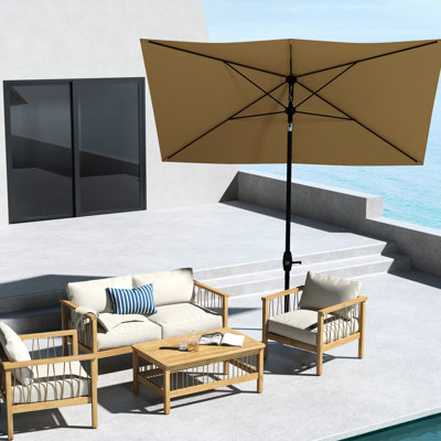 Parasol rectangulaire extérieur de 1,98 m x 3,05 m, avec inclinaison fluide et manivelle, idéal pour une table de patio. Convient également aux terrasses de 50 pieds carrés (128 cm x 305 cm).