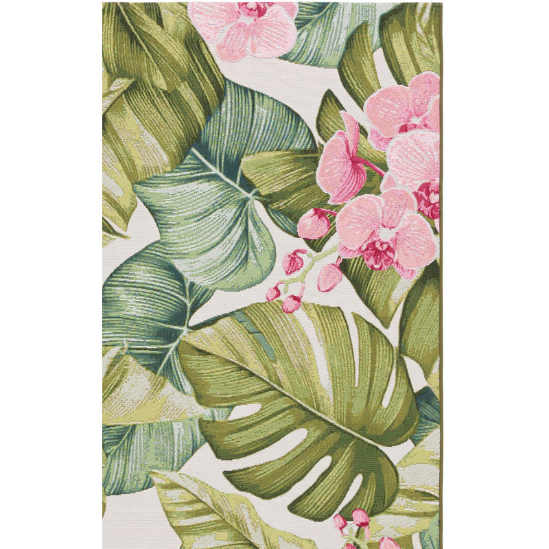 Tamera 596 Area Indoor/Outdoor Area Rug In Green / Pink, Square 6'6"