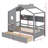 A Wooden House Bed With Two Drawers, Designed As A Kids' Bed Featuring A Storage Shelf-689641221-689641216
