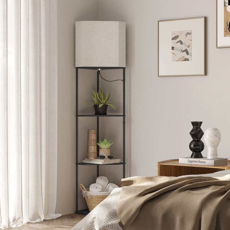 Sector Corner Shelf Lamp 3 Colour Temperatures Led Bulb,corner Lamp With Linen Lampshade