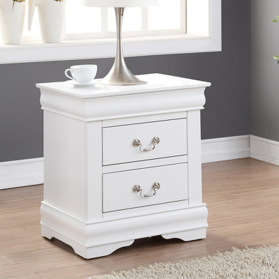 Table de chevet en pin massif blanc pour chambre à coucher - 2 tiroirs A Modern Chic