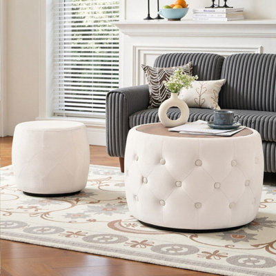 2pc Nesting Velvet Ottomans Set, 4-in-1 Storage Footstool With Tray, No Assembly Needed