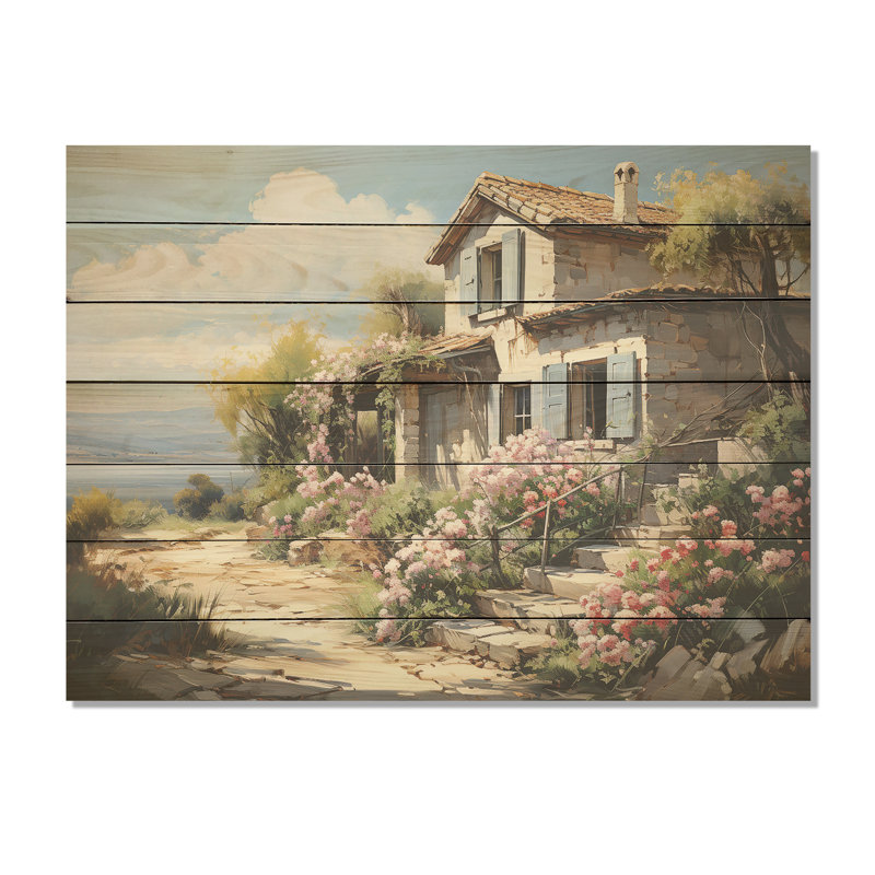 Villa rétro dans l'ancien empire romain I - paysage sur bois, H 34 po x l 44 po