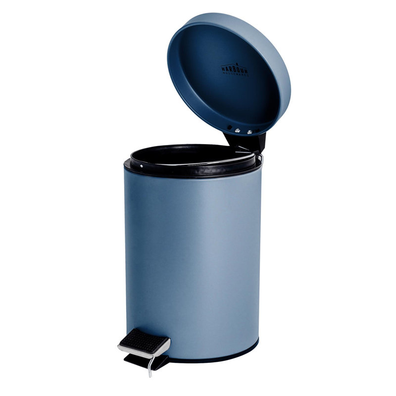 Harbour Housewares Round Bathroom Bin & Brush Set, Blue