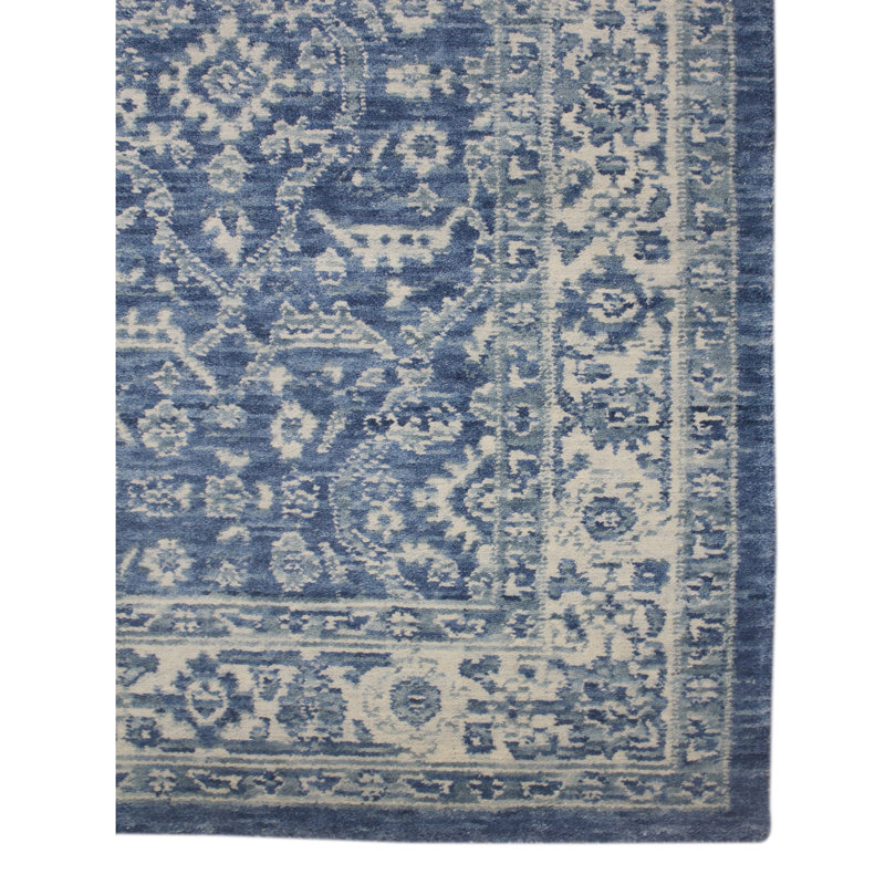 Tapis bleu tissé à la main Turnipseed, Rectangle de 4 pi x 6 pi