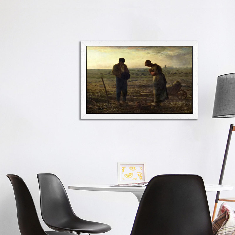 The Angelus by Jean-Francois Millet - Print on Canvas, 45.72 cm H x 66.04 cm W x 4.445 cm D, White Floater Framed