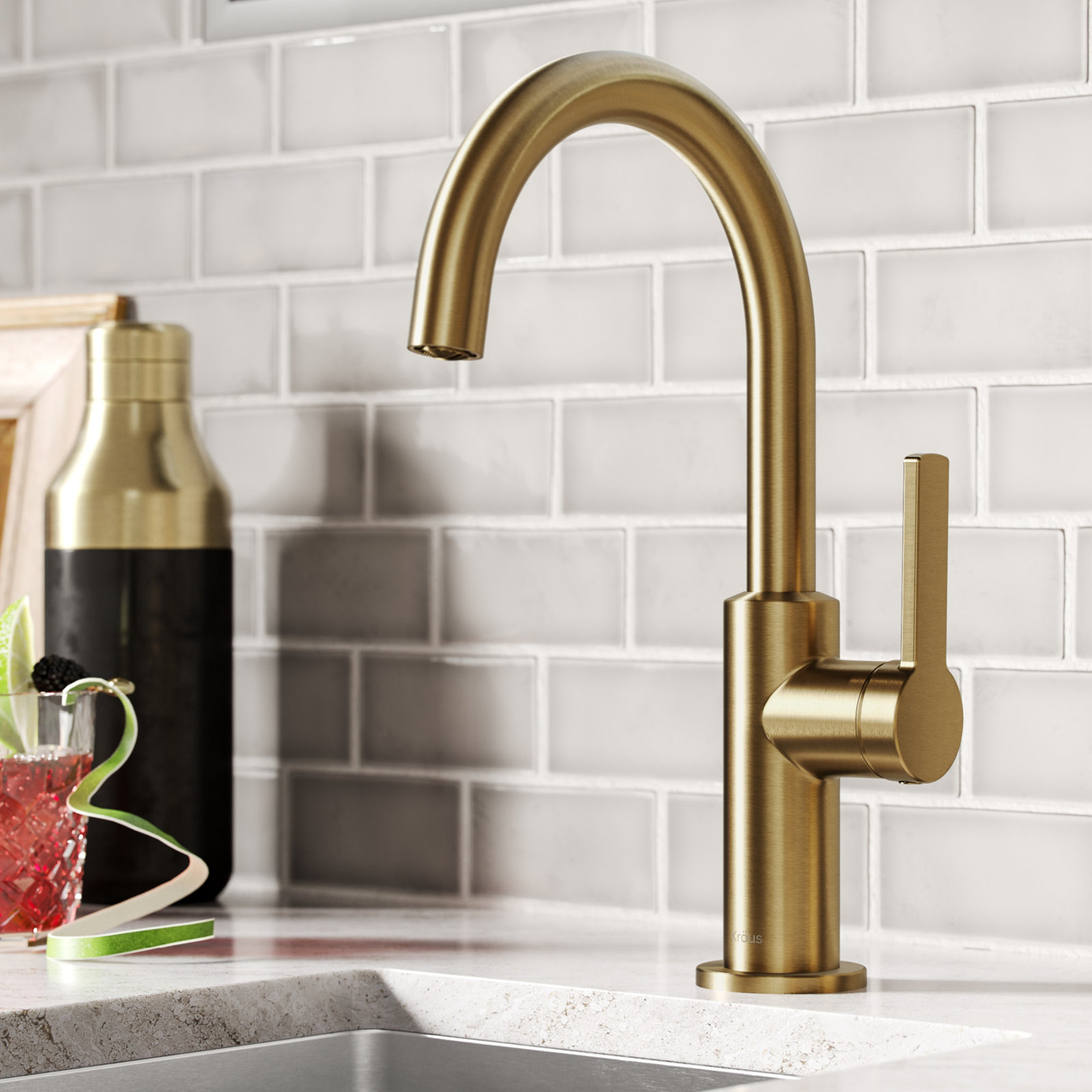Oletto Bar Faucet, Brushed Brass
