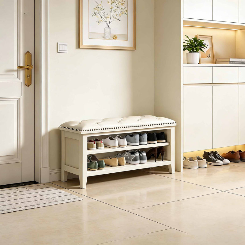 Pine Hall Tree Shoe Storage Cabinet, Cream, 17.72" H x 31.5" W x 13.78" D