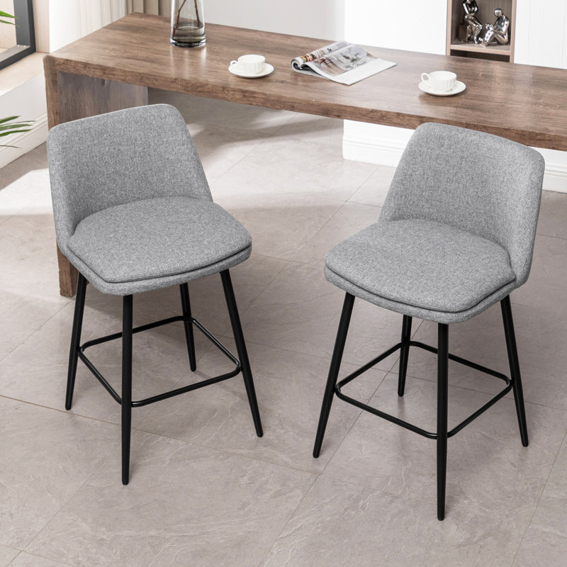 Counter Height Swivel Bar Stools Set Of 2, 360° Swivel Upholstered With Back And Metal Legs, 25.6/, Light Gray
