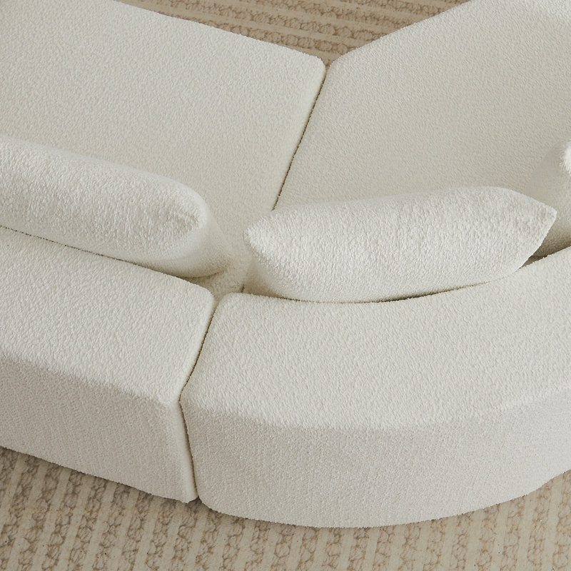 Ensemble de canapé modulaire en forme de V en chenille, comprenant trois coussins décoratifs et deux repose-pieds courbés, idéal pour les salons, les chambres et les bureaux.
