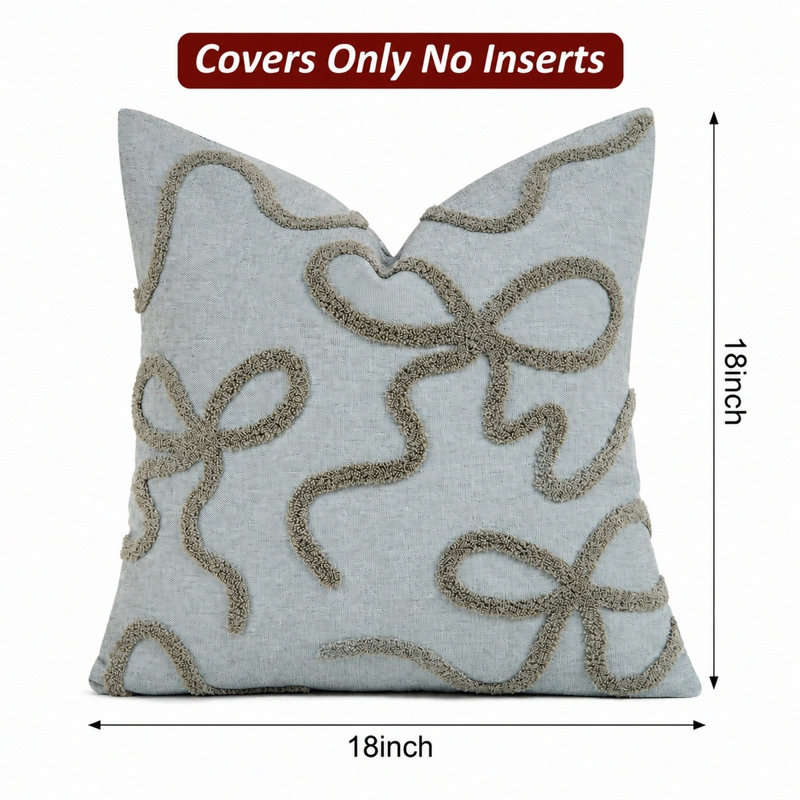 Housses de coussin 18 x 18 pouces à broderie rétro, Bleu clair