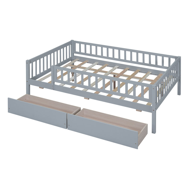 Daybed Wood Bed With Two Drawers, Gray, Full