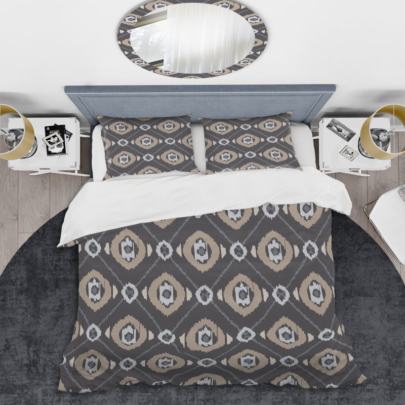 Ensemble de housse de couette à motif bohème gris, Housse de couette pour très grand lit et 2 très