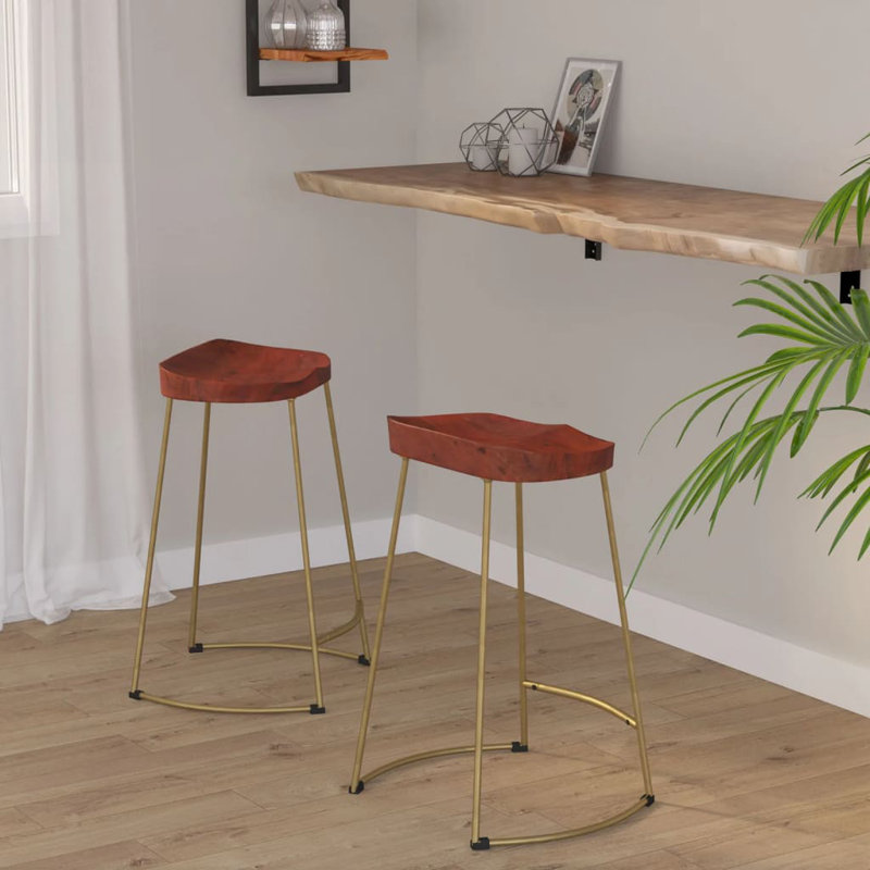 vidaXL Bar Stool Set of 2 Walnut, Brass, Gold, Dark Brown