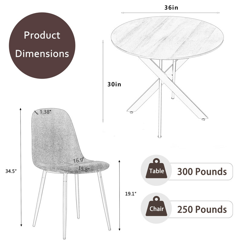 Ensemble de table de salle à manger 5 pièces pour 4, Noir / Noir, H 30 po x L 36 po x l 36 po