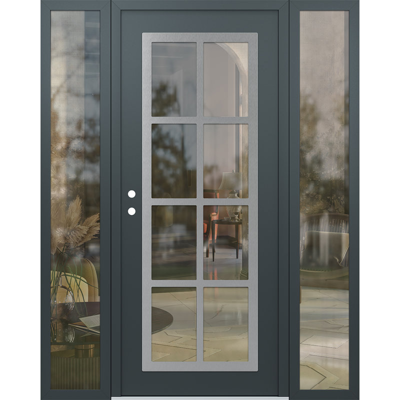 C16 droite 64 po X 80 po Panneau d'entrée en verre argenté anthracite et anthracite avec 2 portes avant en verre, Transparent