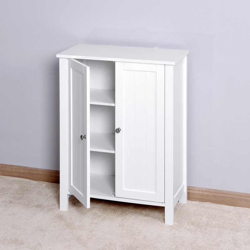 Armoire de plancher blanche pour salle de bain avec porte double et tablette réglable