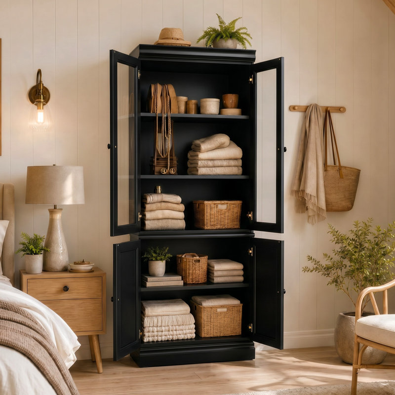 Armoire de rangement H 78,7 po x l 31,5 po x P 16,9 po avec vitrine et portes en bois