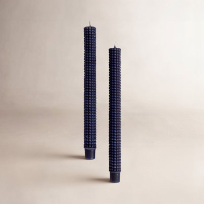 Hobnail Taper Candles in Box, Navy Blue