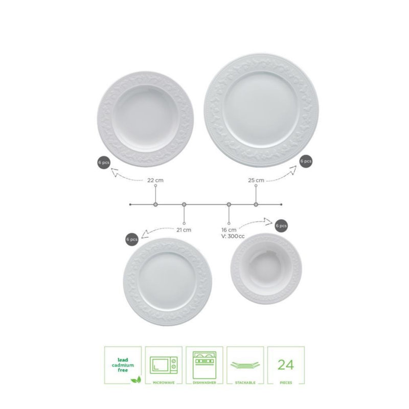 Genoa Porcelain China Dinnerware Set 24 Piece - Service for 6