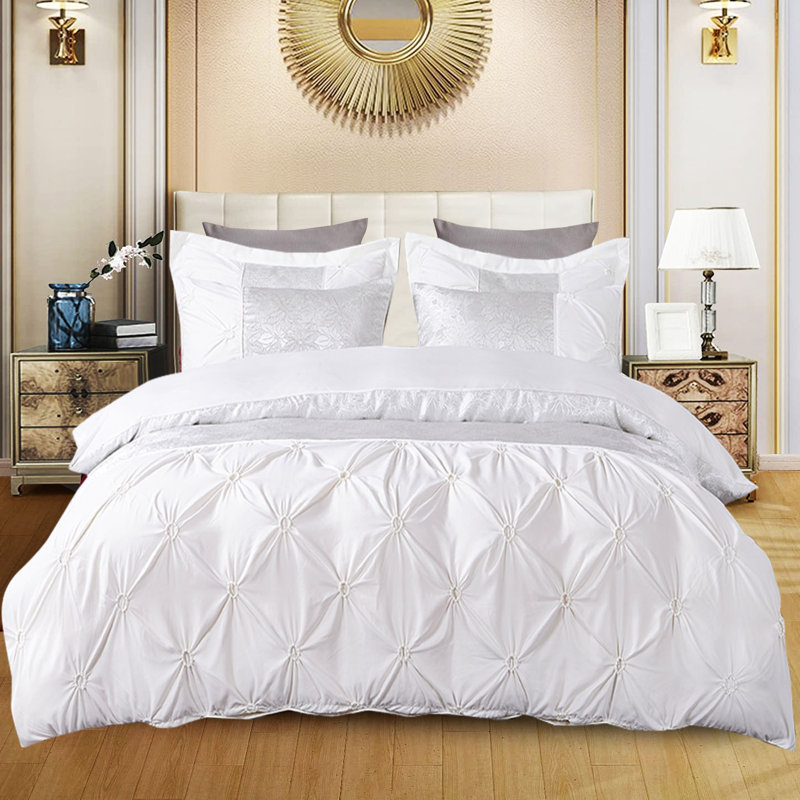 Cairnbrook Damask Duvet Cover Set with Pillowcases, White, Kingsize - 2 Standard Pillowcases