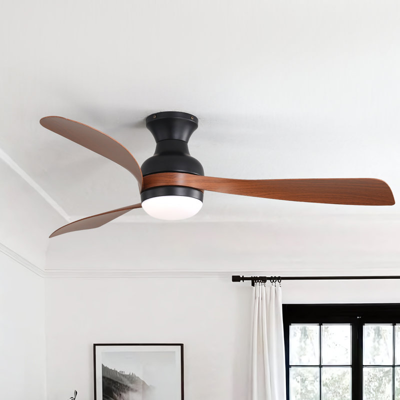 Ventilateur de plafond encastré moderne de 52 po avec lumière DEL et moteur à télécommande DC Nicola, Brun