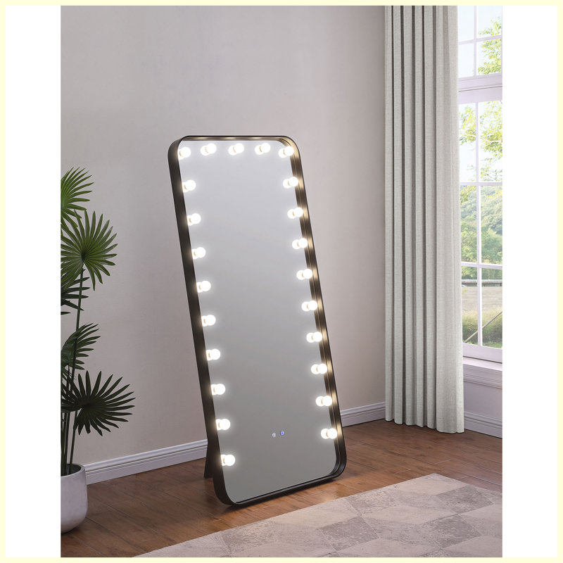 Black LED Standing Floor Mirror with Built-in Speakers | Modern Smart Full Length Mirror for Living Room, Bedroom