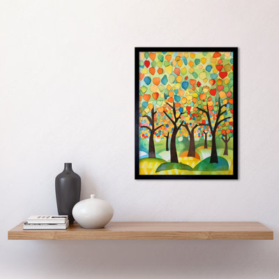 Apple Tree Orchard Abstract Folk Art Landscape Watercolour Painting Art Print Framed Poster Wall Decor 12x16 inch