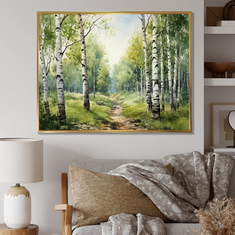 «Birch Woods Silent Woods I», reproduction sur toile encadrée, H 30 po x l 40 po x P 1,5 po, Cadre flottant doré