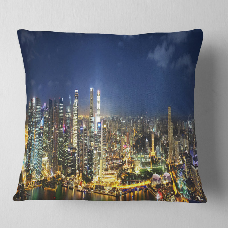 Coussin de cityscape panorama skyscrapers singapour, 18 po x 18 po, Coussin décoratif