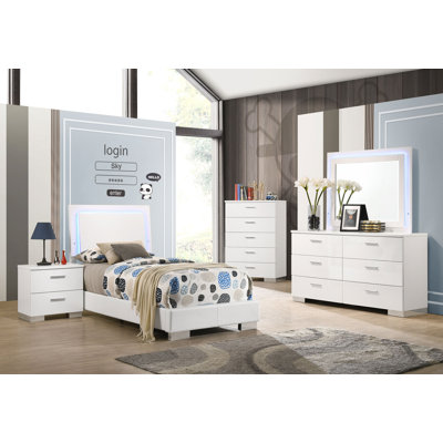 Dixie Glossy LED Lighting Panel Bedroom Set