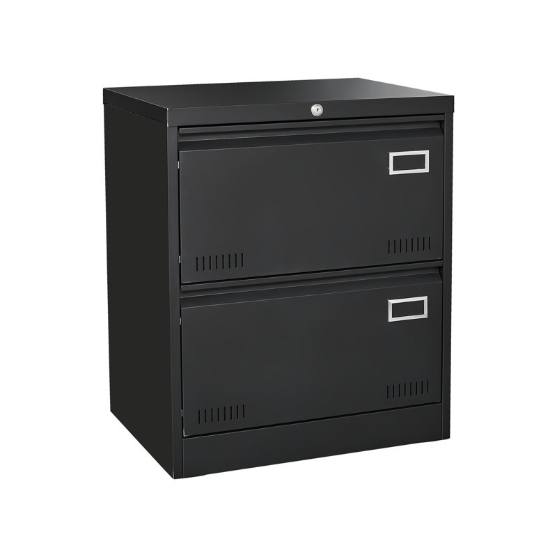 Metal File Cabinet With 2 Drawers And Lock - Black, Widened For Efficient Storage, Modern Office Furniture 2 To Fit More Equipment Files