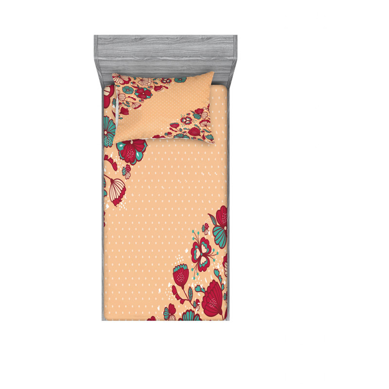 Ensemble de draps à motif floral, Ensemble de draps pour lit simple TG avec drap-hou