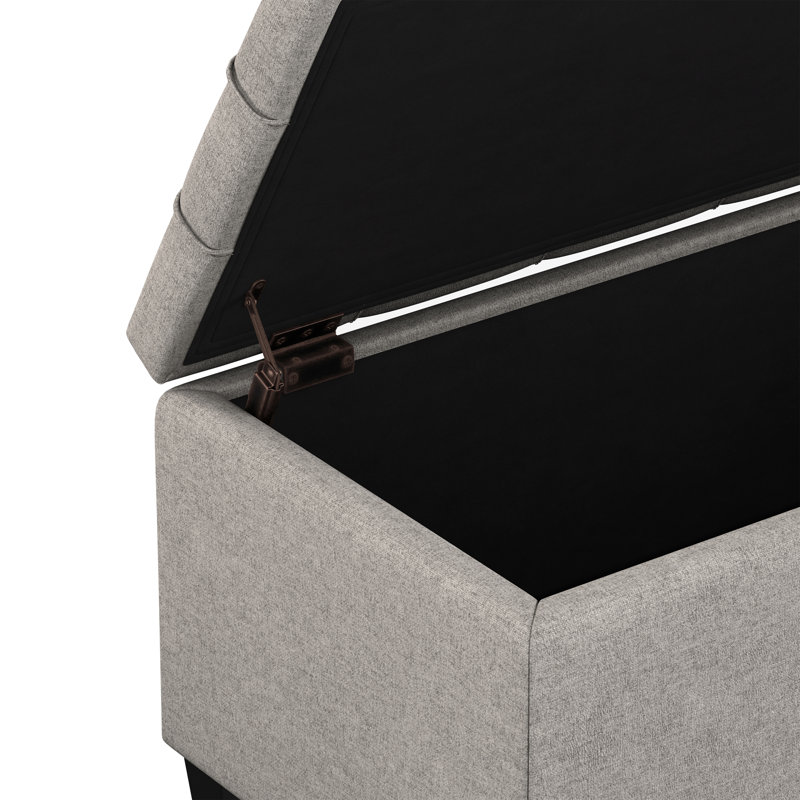 Banc repose-pieds rectangulaire avec rangement capitonné en tissu d'apparence lin 33 po Sienna, Gris colombe
