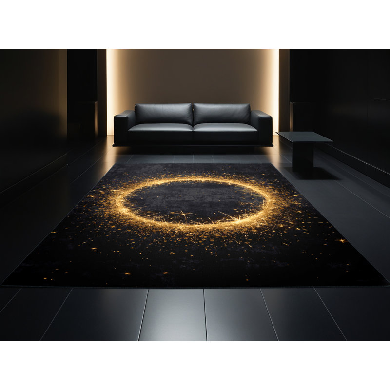 Soft Plush Etamin New Years Modern & Contemporary Abstract Area Rug in Purple – Black Binding, 5x7